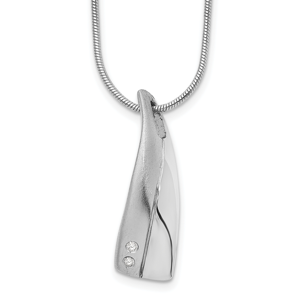 925 Sterling Silver RH Satin and Polished 18 Inch Diamond Necklace, 2" Ext.